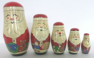5 Pc Wooden Santa Nesting Doll Set