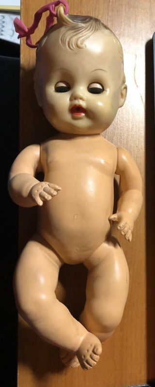 Vintage 1956 Sun Rubber Doll Company Baby Doll Squeaks & Drinks Bottle