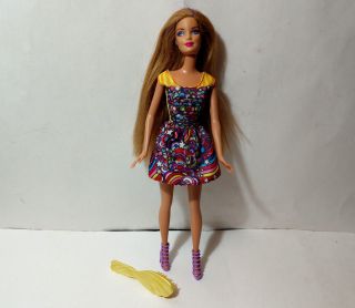 Mattel Barbie Doll Long Light Brown Hair With Purple Streak In Dress & Shoes