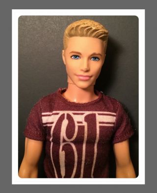 Barbie Ken Doll Blonde Molded Hair In Denim Pants Maroon 61 Malibu Shirt Shoes
