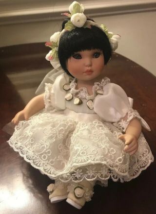 Elegant Porcelain Marie Osmond Princess Rose Bud Doll W/pearls,  Lace,  Flowers