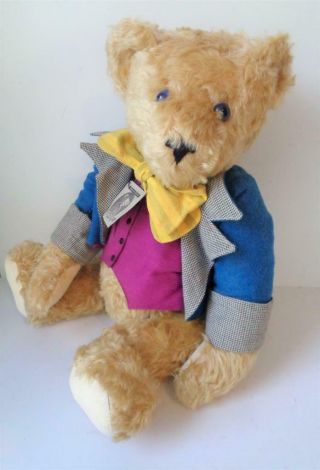 Retired Vermont Teddy Bear Papa Bear 20 " Curly Blonde Mohair Dressed With Tags