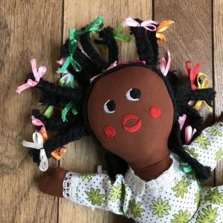 Jiji Dolls African American Girl Doll Made In India Cotton Dress Colorful Braids