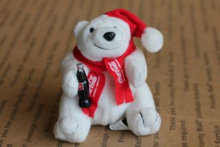 Coca - Cola Plush Polar Bear With Red Scarf Santa & Coke Bottle 5 " H Germany