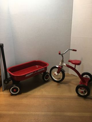 Radio Flyer Wagon & Tricycle For Dolls/bears Pressed Metal Wheels