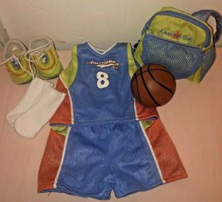 American Girl Doll Retired Basketball Uniform W Backpack Sneakers Socks Ball 2