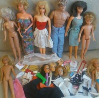 Vtg Barbie Ken Skipper Midge Dolls Clothes Talking Dramatic Living 60 