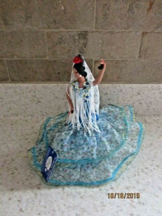 Marin Chiclana Doll Spanish Flamenco Dancer Blue Flower Dress With Tag 7 " Tall