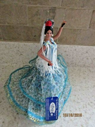 MARIN CHICLANA DOLL SPANISH FLAMENCO DANCER BLUE FLOWER DRESS WITH TAG 7 