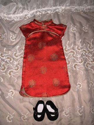 American Girl Doll Retired Ivy Ling Outfit Chinese Year Red Dress & Shoes