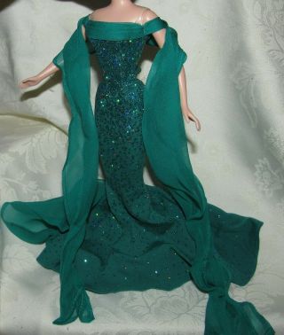 Barbie Green Emerald Birthstone Glitter Gown Dress & Stole Fashion 4 Doll