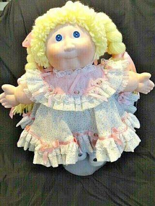1985 Porcelain Cabbage Patch Doll: Blonde Pigtails,  Pink Gingham Dress,  Orig Tag