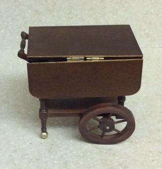 Dollhouse Miniature Wood Drop Leaf Movable Tea Cart - App.  3 - 1/4 " High X 2 " (wit