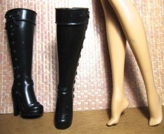 Barbie Doll Model Muse Shoes Clothes - Black Tall Side Bow High Heel Fashion Boots