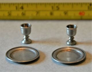 Jim Ison Set Of 2 Plates & Mugs Pewter Miniature 1:12 Dollhouse Miniatures