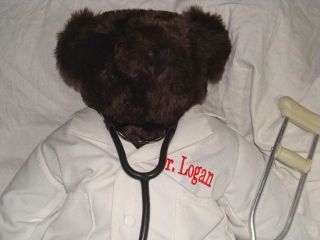 Vermont Teddy Bear Co 16 " Brown Bear Dr.  Logan W/stethoscope & Crutch