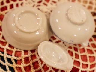 Antique Miniature Handptd Porcelain 2 Pc Blue & White Set 1 1/4 