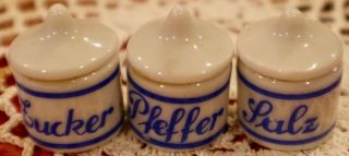 Vintage Miniature 3/4 " Tall Blue & White Canister Set For Dollhouse