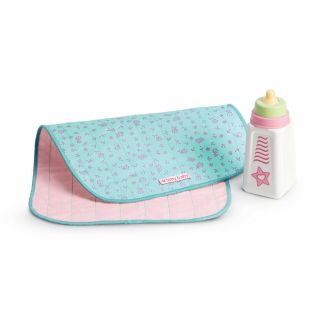 American Girl Bitty Baby Bottle Time Set W/ Reversible Pink & Floral Burp Cloth