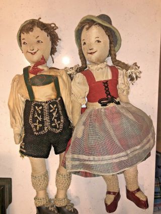 Vintage / Antique Handmade Hansel & Gretel dolls OOAK Pair Set RARE 2
