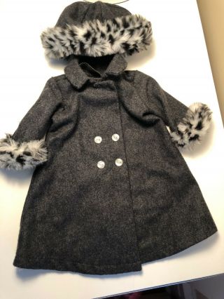 American Girl Doll Nellie Holiday Coat Gray Jacket Hat Faux Leopard Fur Woolen