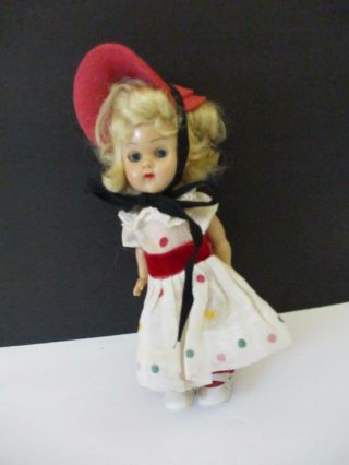 Vintage 50 ' s Vogue Ginny Doll walker Blonde Hair with bonnet and dress 8 