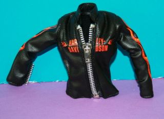 Barbie Harley Davidson Pleather Orange Flames Black Motorcycle Jacket Logo Biker