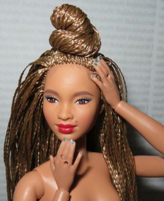 (b87) Nude Barbie Bmr1959 Braids Aa Mbili Articulated Made To Move Doll 4 Ooak