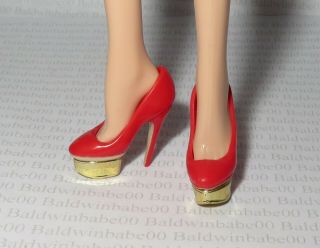 Shoes Standard Barbie Doll Charlotte Olympia Red Gold High Heel Pump Accessory