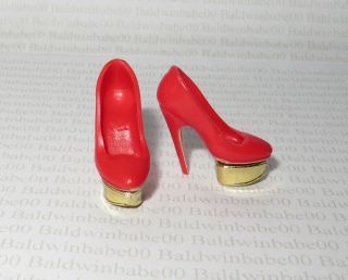 SHOES STANDARD BARBIE DOLL CHARLOTTE OLYMPIA RED GOLD HIGH HEEL PUMP ACCESSORY 2