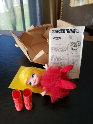 Vintage Remco Finger Ding Betty Ballerina Doll Finger Puppet 1969 Red Tutu