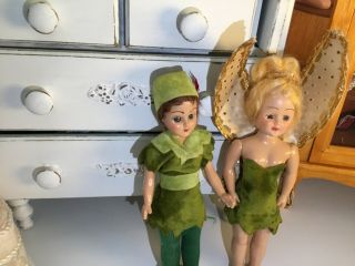 Vintage 1950s Walt Disney Hard Plastic Peter Pan,  Tinkerbell By Duchess Dolls