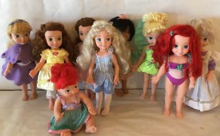 Set Of Nine Disney Princess Vinyl Dolls Playmates,  2004 15”,  Baby Princess 13”