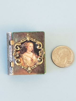Miniature Dollhouse Handcrafted Metal Book Artisan Made With Antiqued Portrait