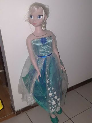 Frozen Doll Elsa Lifelike Size - 38 " - Blue Dress.  Pre - Owned Guc
