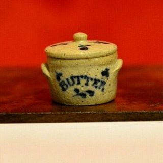 Miniature Butter Jar Dollhouse 1:12 Stoneware Artist Jane Graber 1987