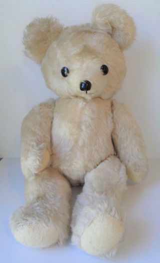 Large Antique White Mohair Teddy Bear English Dean Or American Ideal Button Eyes