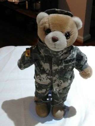 Vtg United States Army Bear Force Of America Teddy Bear Camo Uniform Boots Hat
