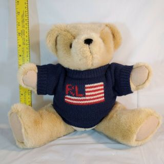 Polo Ralph Lauren 1996 Stuffed Teddy Bear Usa Flag Sweater Collectible Plush 15”