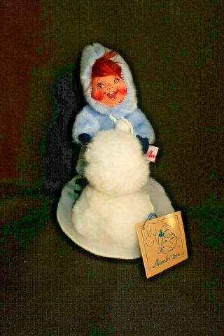 A40 Vintage Annalee Christmas Doll 1993 Making A Snowman Blue Coat 7 "