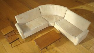 Mid Century Mod Doll House Furniture Sectional Curved Sofa,  Coffee End Tables