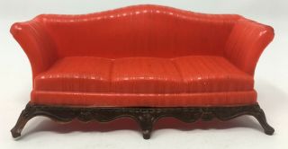 Vintage Renwal Dollhouse Furniture Plastic Red Sofa Couch 78 Furniture
