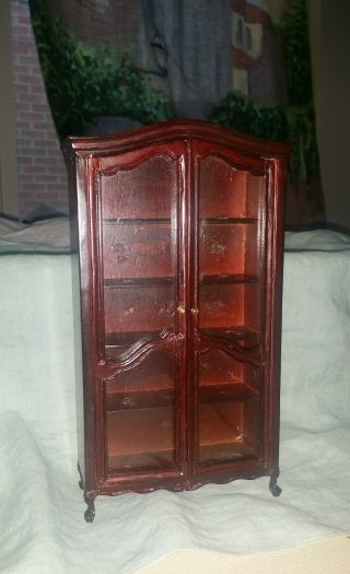 Dollhouse Miniature Bespaq Mahogany Hutch Bookcase Cabinet Glass Doors Estate 3