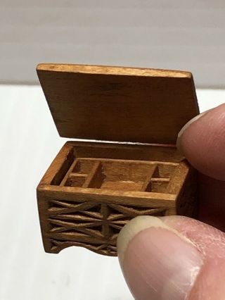 2 Tiny Miniature Hand Carved Box Trunk Doll Dollhouse 3