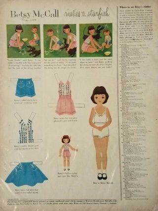1955 Betsy Mccall Makes A Starfish Paper Doll Uncut Crafts