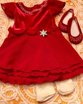 Authentic American Girl Doll Clothes Merry & Bright Dress - Tights - Shoes