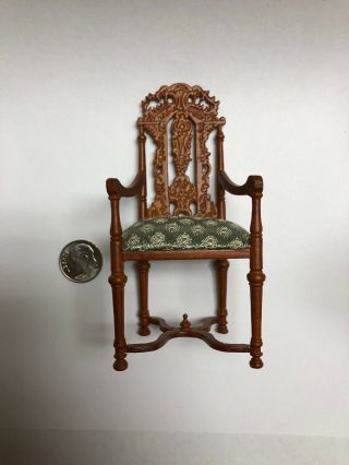 1:12 Scale Doll House Artisan Hansson Detailed Chair W/ Green Fabric
