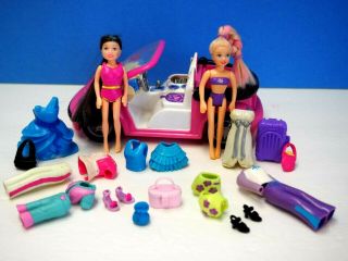 2 Polly Pocket Dolls With Car And Clothes And Accessories