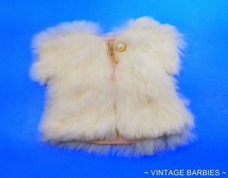 Barbie Doll Sized Real White Fur Coat Near Vintage 1960 