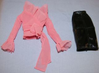 Pink Chiffon Ruffle Blouse & Black Skirt From A Model Life Silkstone Barbie
